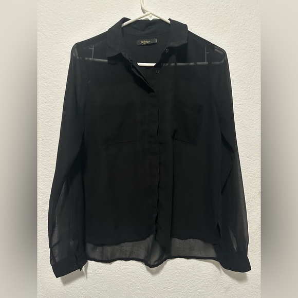 Colin’s Black Sheer Button-Up Blouse size Small - Picture 2 of 4
